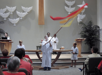 Youth with flame kite